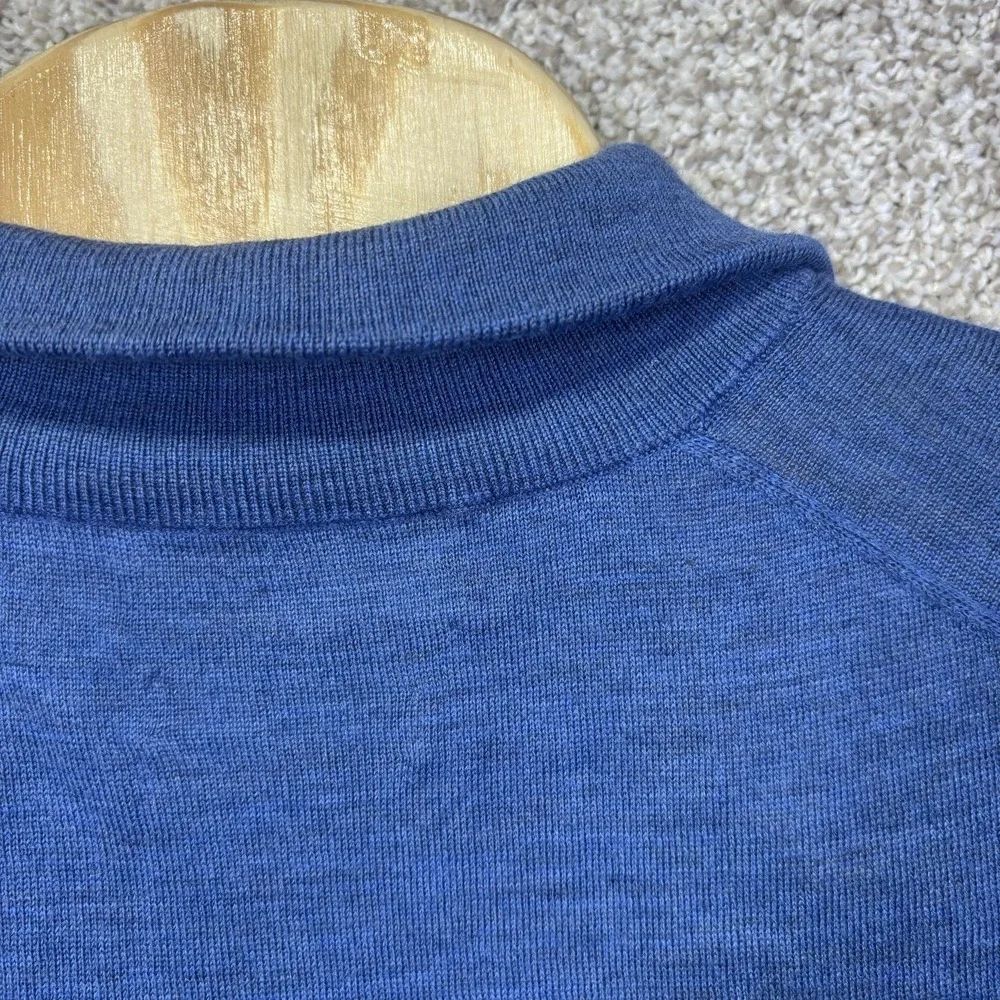 Polo By Ralph Lauren Sweater Mens Large Blue Merino Wool 1/4 Zip Mock Neck